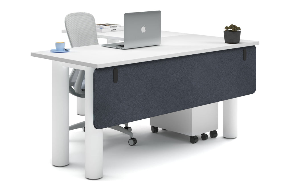 Quadro Cylinder Leg - L Shaped Corner Office Desk  [1600L x 1700W]-white leg white dark grey acoustic modesty panel (350H x 1600W)