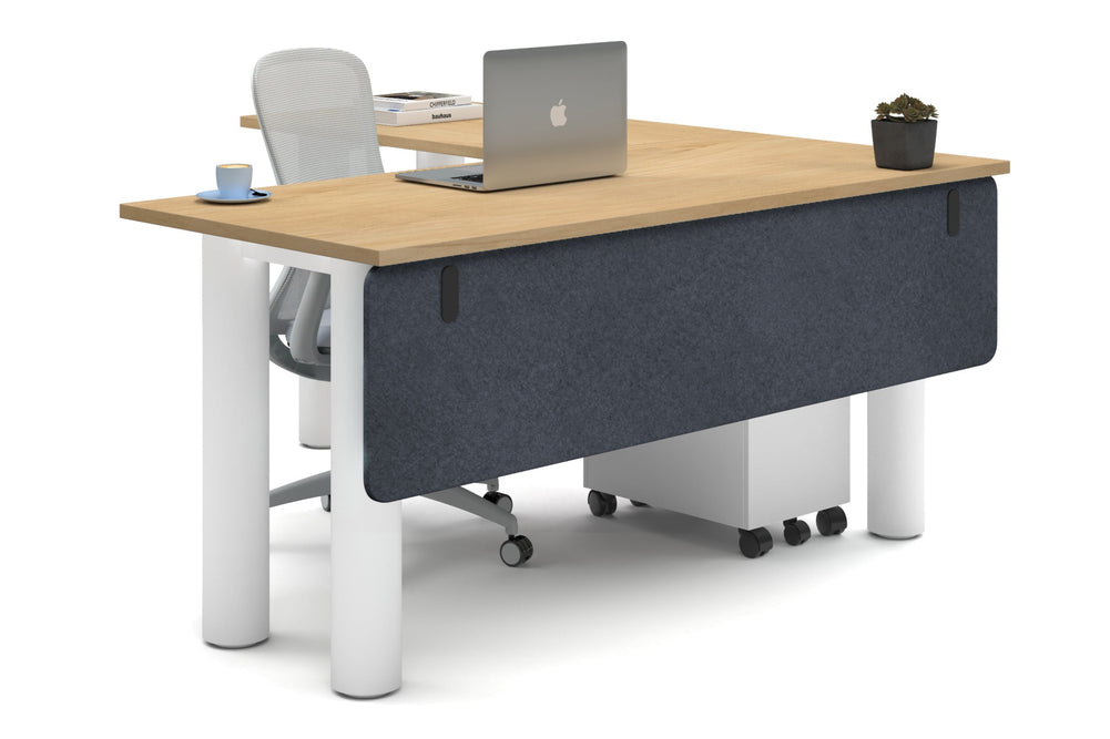 Quadro Cylinder Leg - L Shaped Corner Office Desk  [1600L x 1700W]-white leg maple dark grey acoustic modesty panel (350H x 1600W)