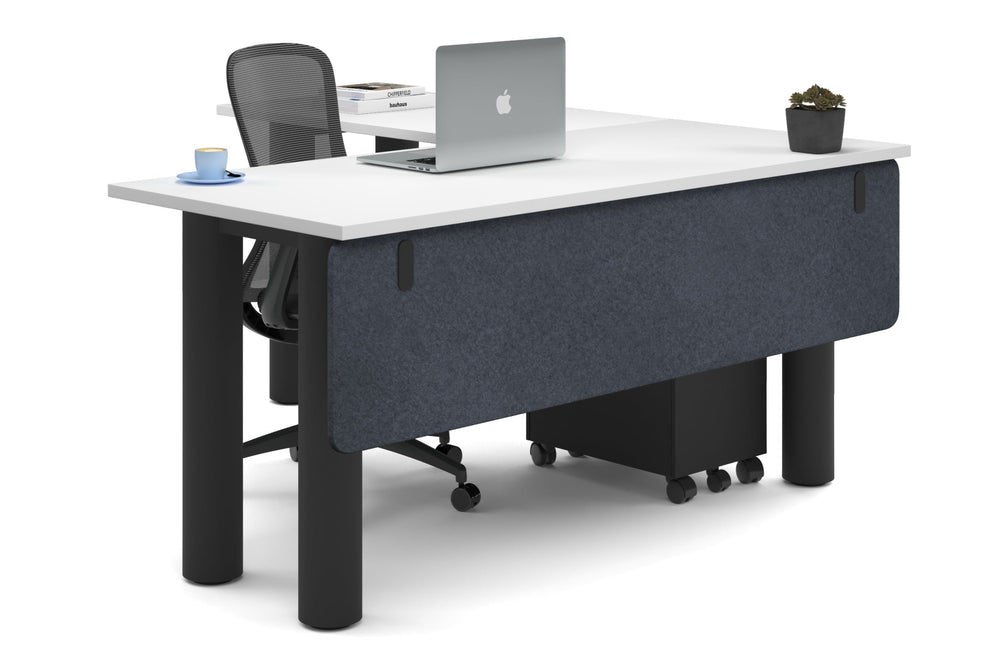 Quadro Cylinder Leg - L Shaped Corner Office Desk  [1600L x 1700W]-black leg white dark grey acoustic modesty panel (350H x 1600W)