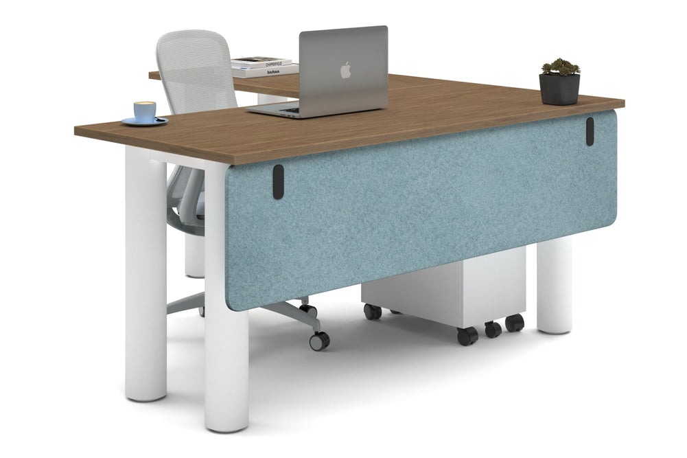 Quadro Cylinder Leg - L Shaped Corner Office Desk  [1600L x 1700W]-white leg salvage oak blue acoustic modesty panel (350H x 1600W)