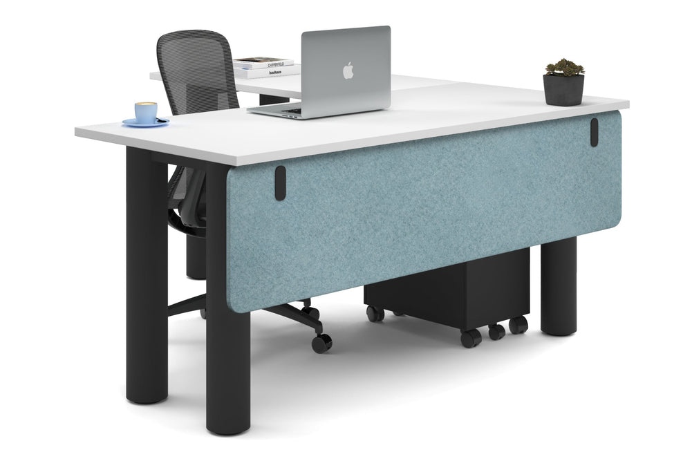 Quadro Cylinder Leg - L Shaped Corner Office Desk  [1600L x 1700W]-black leg white blue acoustic modesty panel (350H x 1600W)