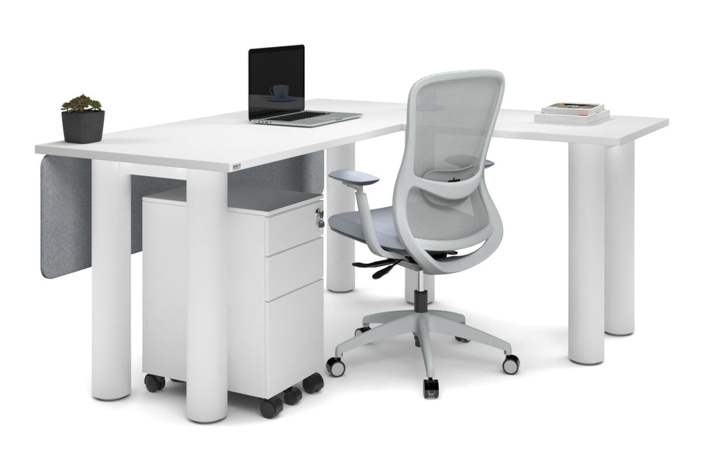Quadro Cylinder Leg - L Shaped Corner Office Desk  [1600L x 1700W]-black leg dark oak metal modesty panel