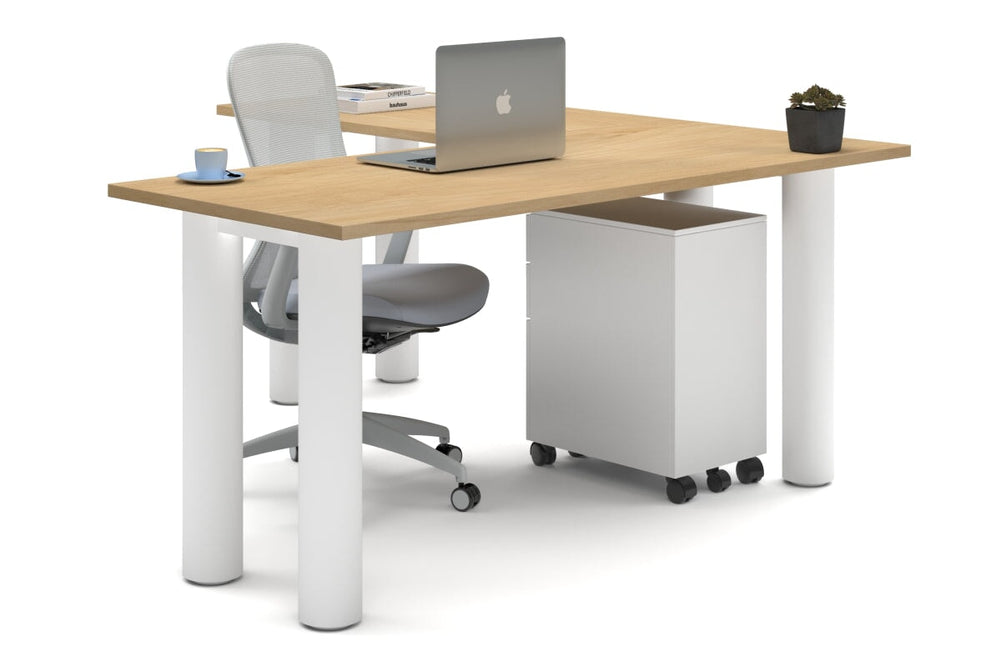 Quadro Cylinder Leg - L Shaped Corner Office Desk  [1600L x 1700W]-white leg maple none