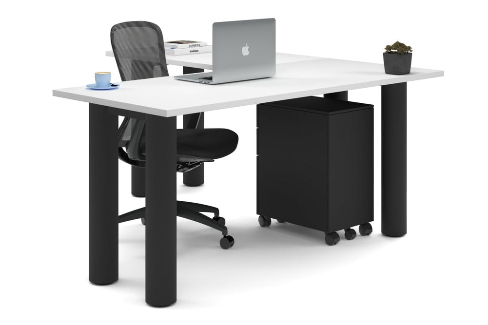 Quadro Cylinder Leg - L Shaped Corner Office Desk  [1600L x 1700W]-black leg white none