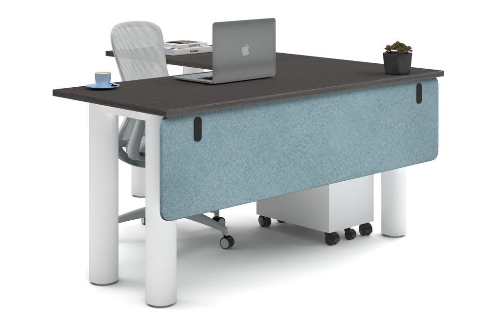 Quadro Cylinder Leg - L Shaped Corner Office Desk  [1600L x 1700W]-white leg dark oak blue acoustic modesty panel (350H x 1600W)