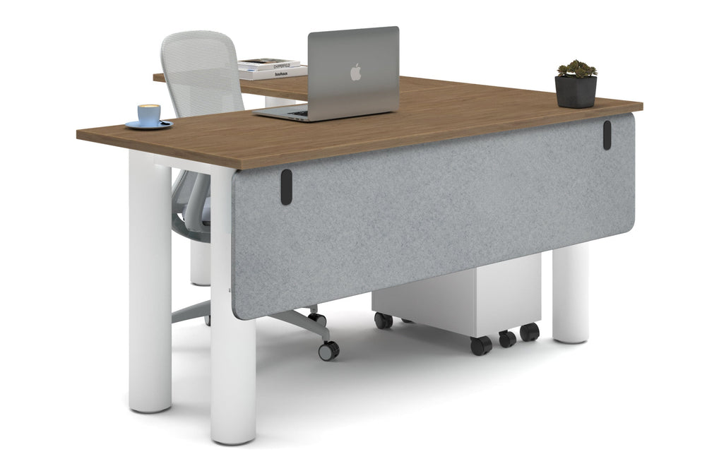 Quadro Cylinder Leg - L Shaped Corner Office Desk  [1600L x 1700W]-white leg salvage oak light grey acoustic modesty panel (350H x 1600W)