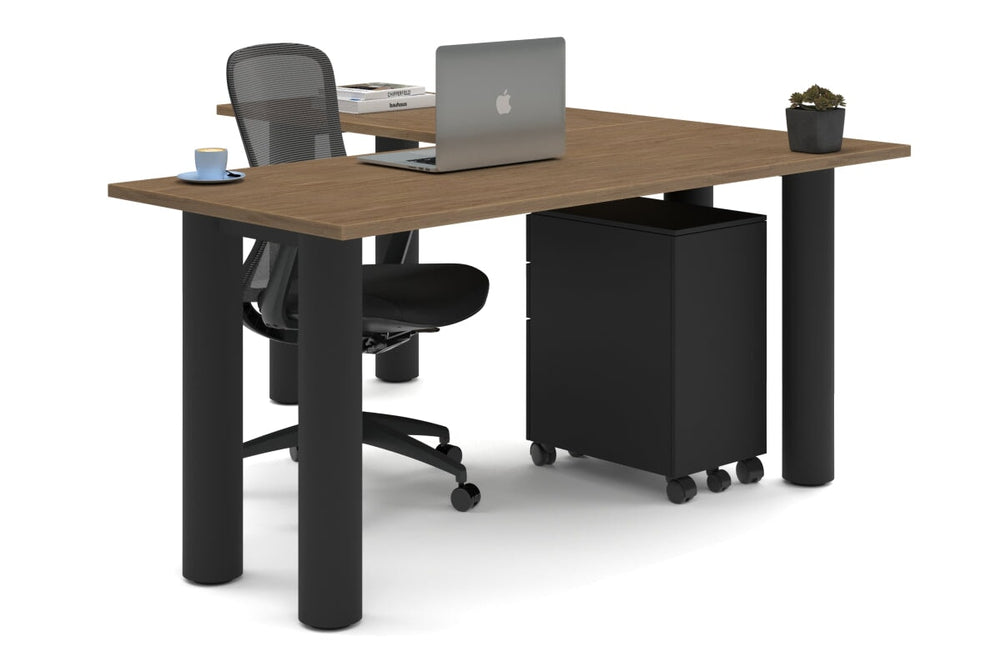 Quadro Cylinder Leg - L Shaped Corner Office Desk  [1600L x 1700W]-black leg salvage oak none