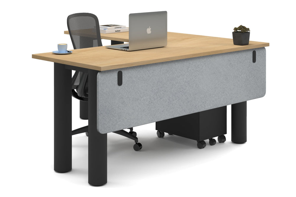 Quadro Cylinder Leg - L Shaped Corner Office Desk  [1600L x 1700W]-black leg maple light grey acoustic modesty panel (350H x 1600W)