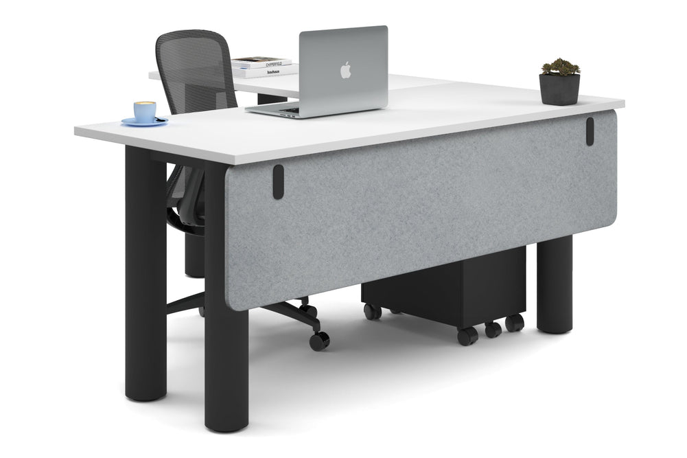Quadro Cylinder Leg - L Shaped Corner Office Desk  [1600L x 1700W]-black leg white light grey acoustic modesty panel (350H x 1600W)