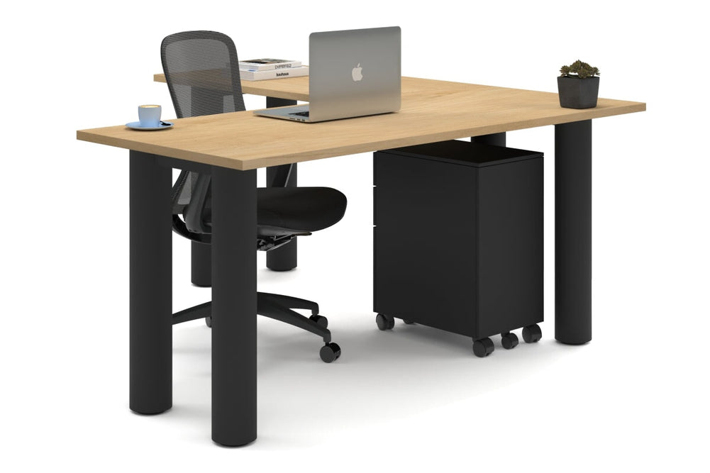 Quadro Cylinder Leg - L Shaped Corner Office Desk  [1600L x 1700W]-black leg maple none