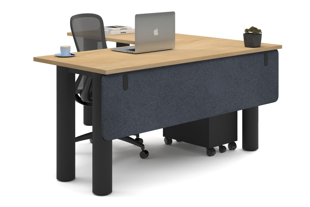 Quadro Cylinder Leg - L Shaped Corner Office Desk  [1600L x 1700W]-black leg maple dark grey acoustic modesty panel (350H x 1600W)