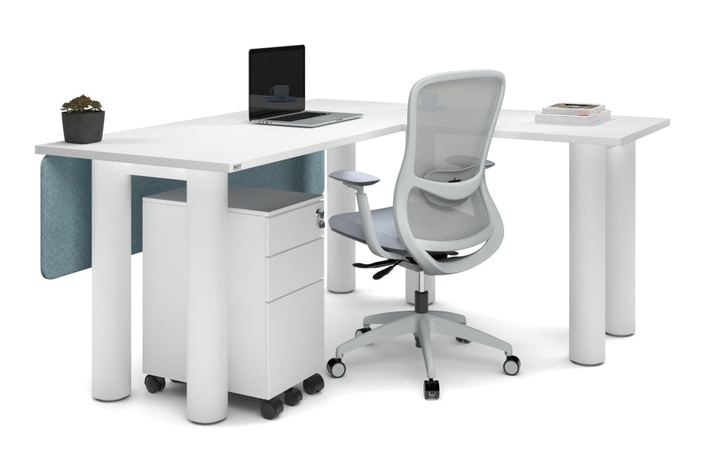 Quadro Cylinder Leg - L Shaped Corner Office Desk  [1600L x 1700W]-black leg dark oak metal modesty panel