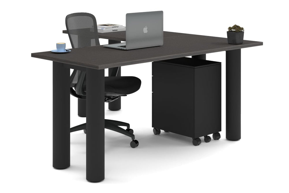 Quadro Cylinder Leg - L Shaped Corner Office Desk  [1600L x 1700W]-black leg dark oak none