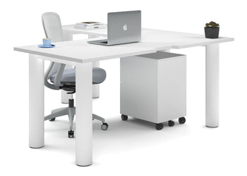 Quadro Cylinder Leg - L Shaped Corner Office Desk [1600L x 1800W with Cable Scallop] Jasonl white leg white none