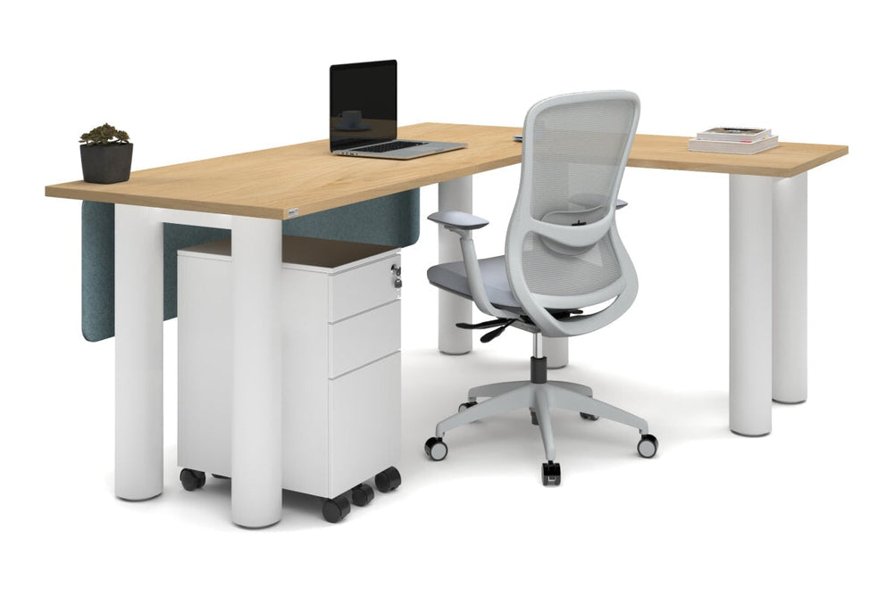 Quadro Cylinder Leg - L Shaped Corner Office Desk  [1800L x 1450W]-black leg dark oak metal modesty panel
