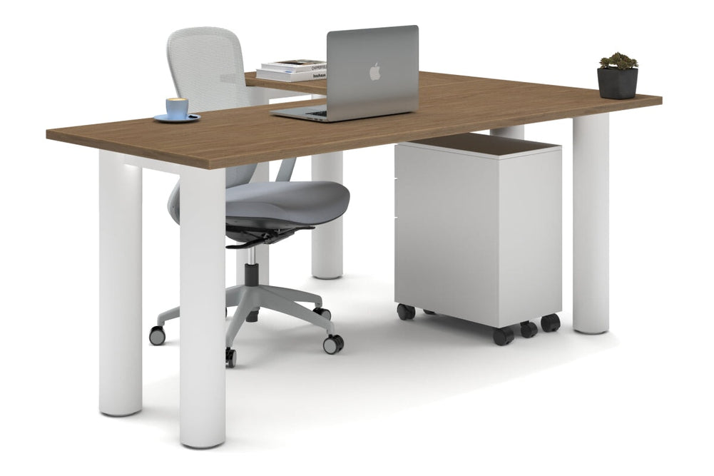 Quadro Cylinder Leg - L Shaped Corner Office Desk  [1800L x 1450W]-white leg salvage oak none