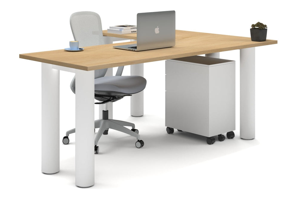 Quadro Cylinder Leg - L Shaped Corner Office Desk  [1800L x 1450W]-white leg maple none