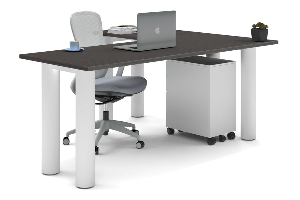 Quadro Cylinder Leg - L Shaped Corner Office Desk  [1800L x 1450W]-white leg dark oak none