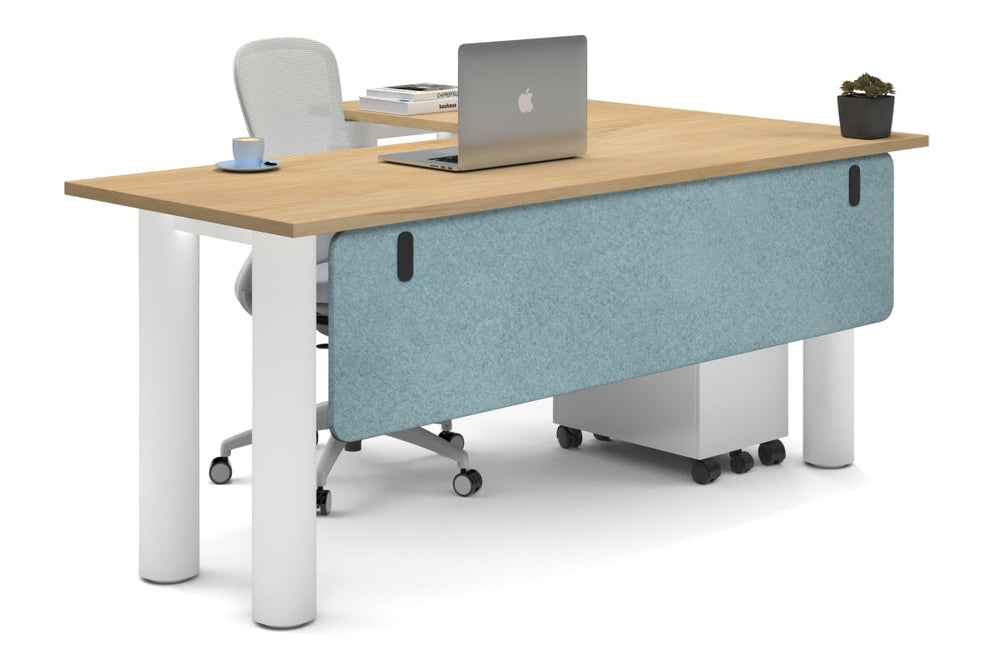 Quadro Cylinder Leg - L Shaped Corner Office Desk  [1800L x 1450W]-white leg maple blue acoustic modesty panel (350H x 1600W)