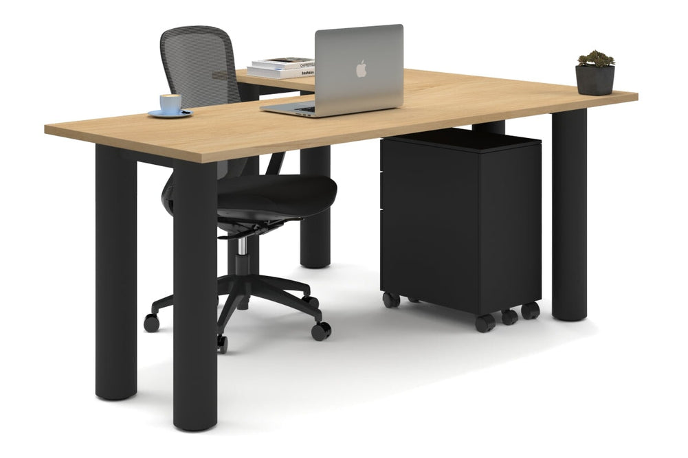 Quadro Cylinder Leg - L Shaped Corner Office Desk  [1800L x 1450W]-black leg maple none