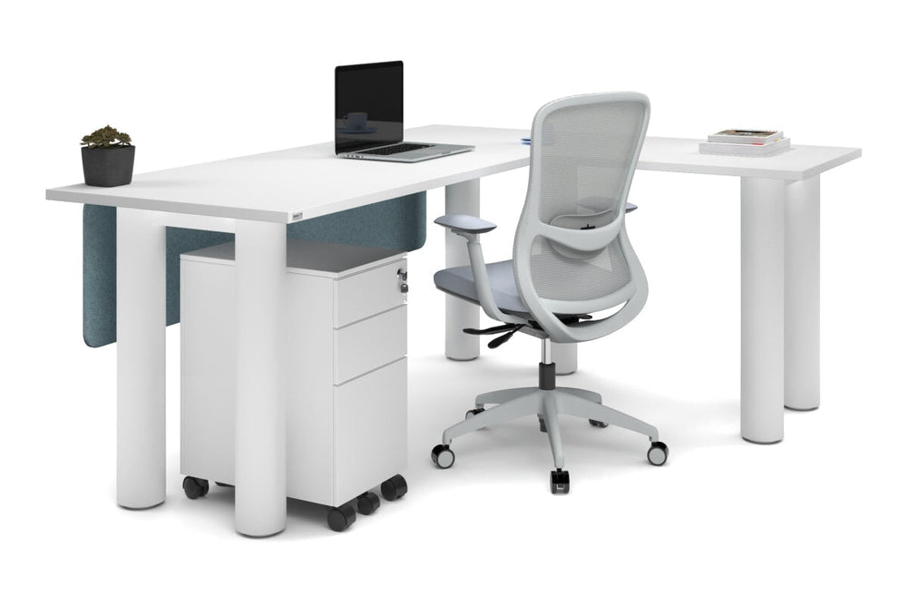 Quadro Cylinder Leg - L Shaped Corner Office Desk  [1800L x 1450W]-black leg dark oak metal modesty panel