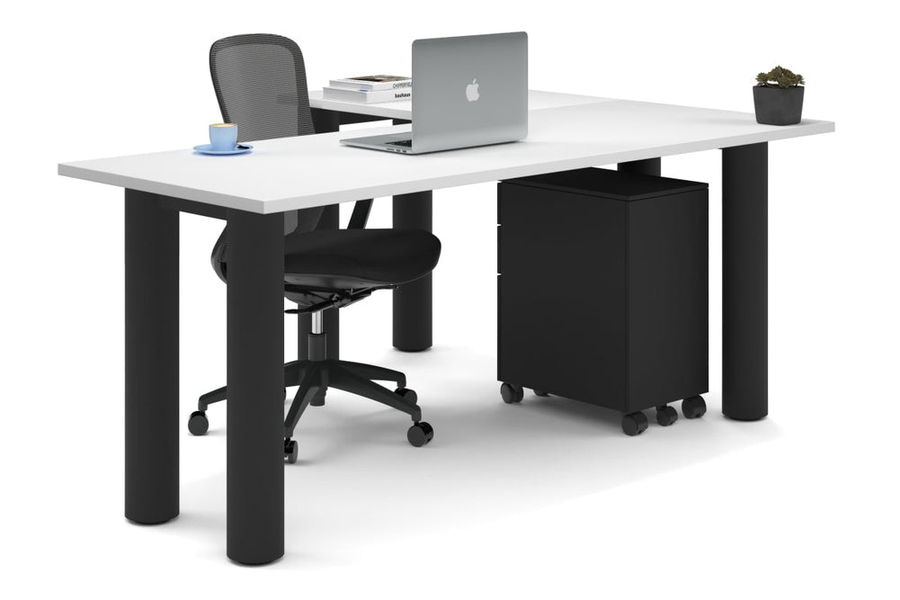 Quadro Cylinder Leg - L Shaped Corner Office Desk  [1800L x 1450W]-black leg white none