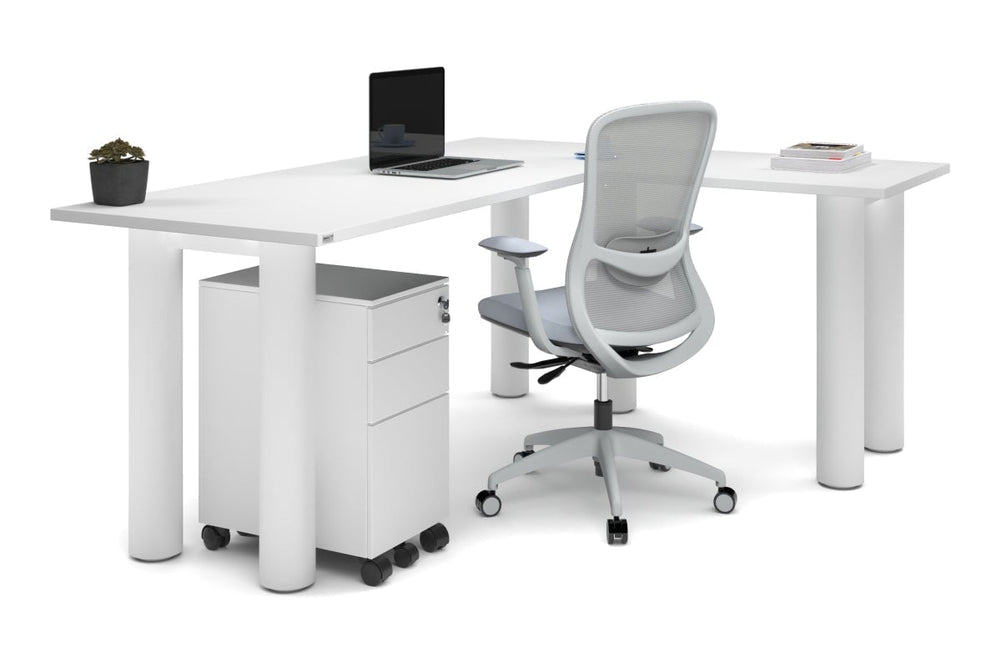 Quadro Cylinder Leg - L Shaped Corner Office Desk  [1800L x 1450W]-black leg dark oak metal modesty panel
