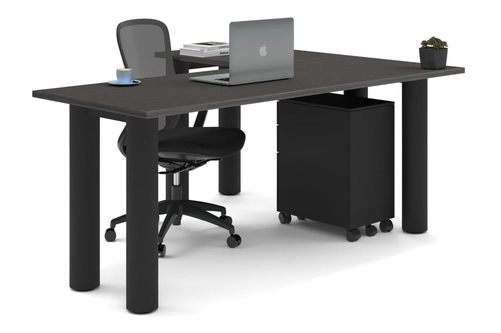 Quadro Cylinder Leg - L Shaped Corner Office Desk  [1800L x 1450W]-black leg dark oak none