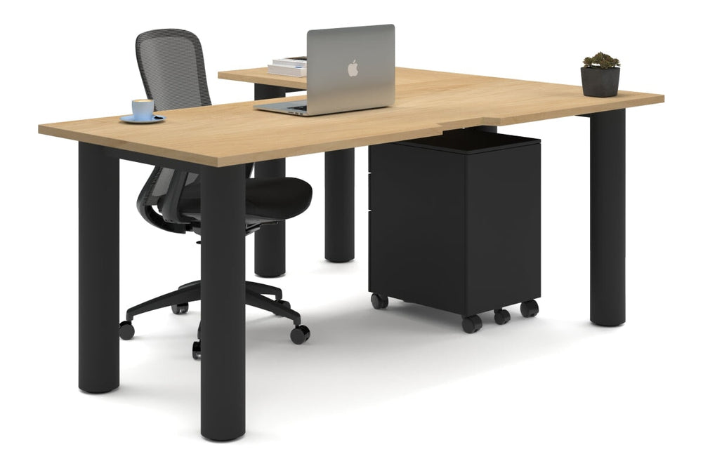 Quadro Cylinder Leg - L Shaped Corner Office Desk  [1800L x 1550W with Cable Scallop]-black leg maple none
