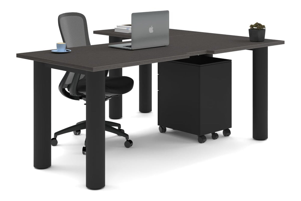 Quadro Cylinder Leg - L Shaped Corner Office Desk  [1800L x 1550W with Cable Scallop]-black leg dark oak none