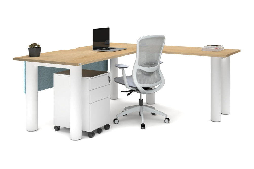Quadro Cylinder Leg - L Shaped Corner Office Desk  [1800L x 1550W with Cable Scallop]-black leg dark oak metal modesty panel