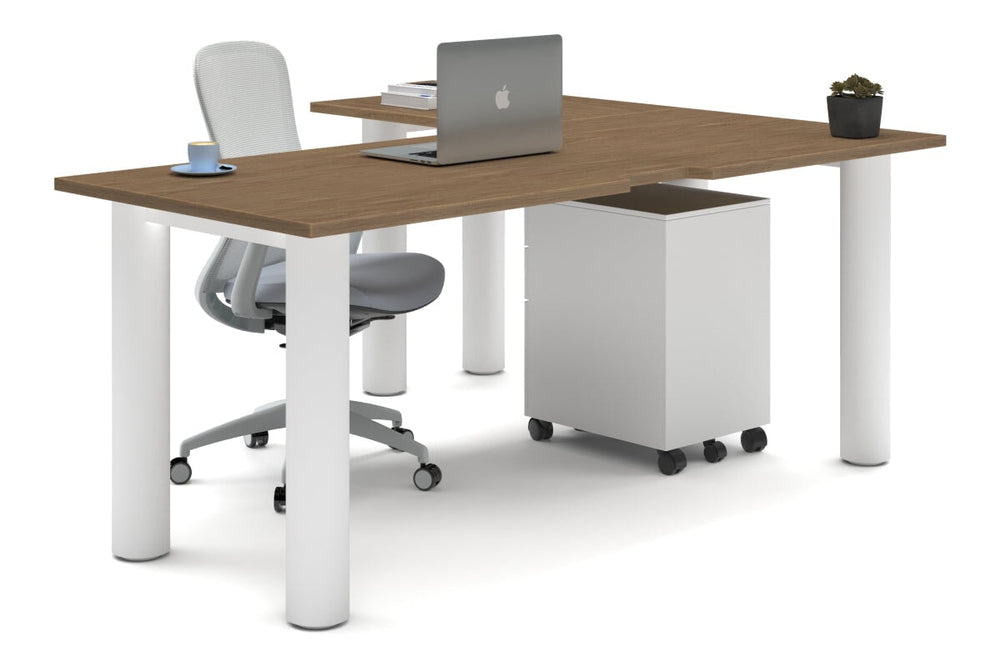 Quadro Cylinder Leg - L Shaped Corner Office Desk  [1800L x 1550W with Cable Scallop]-white leg salvage oak none