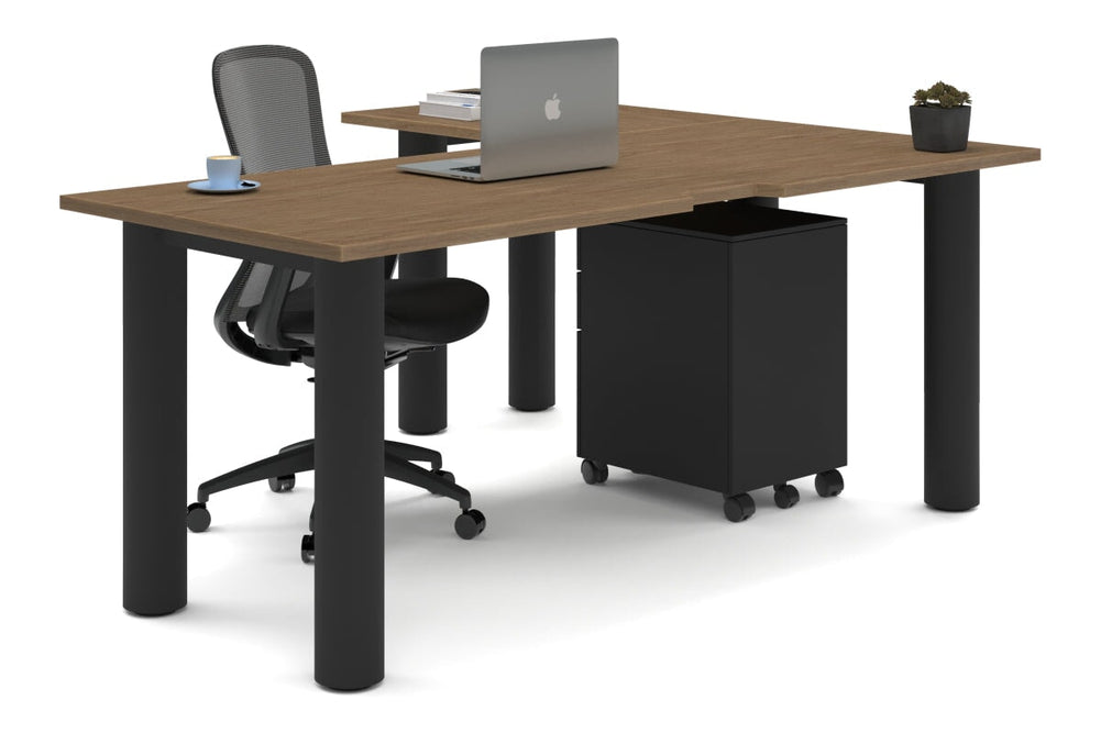 Quadro Cylinder Leg - L Shaped Corner Office Desk  [1800L x 1550W with Cable Scallop]-black leg salvage oak none