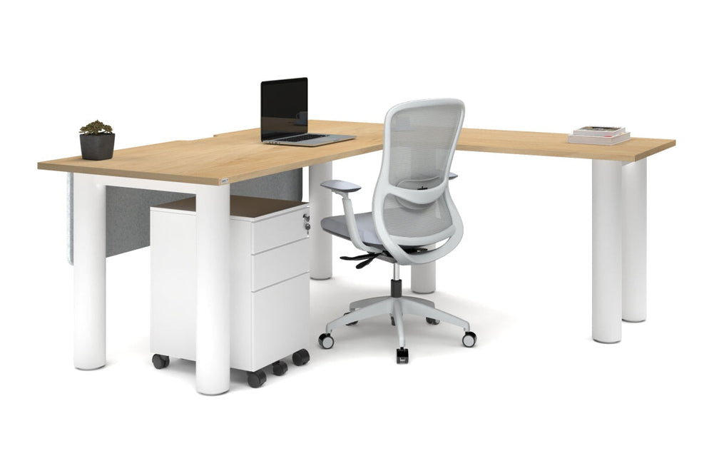 Quadro Cylinder Leg - L Shaped Corner Office Desk  [1800L x 1550W with Cable Scallop]-black leg dark oak metal modesty panel