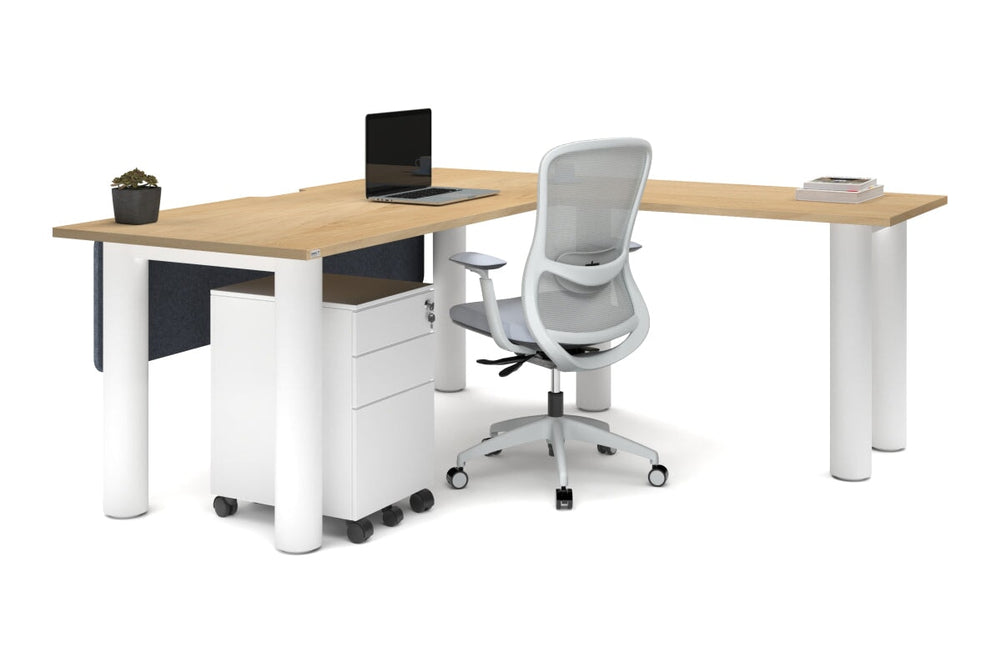 Quadro Cylinder Leg - L Shaped Corner Office Desk  [1800L x 1550W with Cable Scallop]-black leg dark oak metal modesty panel