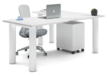 Quadro Cylinder Leg - L Shaped Corner Office Desk [1800L x 1550W with Cable Scallop] Jasonl white leg white none
