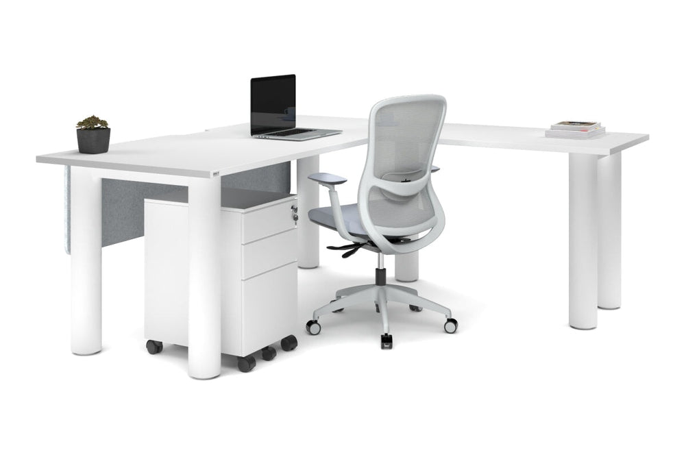 Quadro Cylinder Leg - L Shaped Corner Office Desk  [1800L x 1550W with Cable Scallop]-black leg dark oak metal modesty panel