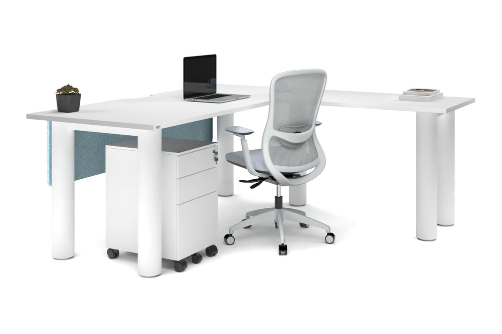 Quadro Cylinder Leg - L Shaped Corner Office Desk  [1800L x 1550W with Cable Scallop]-black leg dark oak metal modesty panel