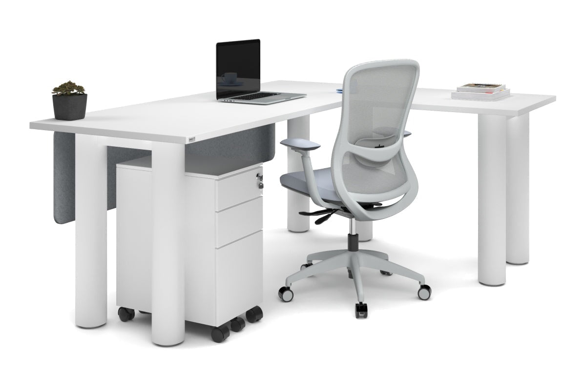 Quadro Cylinder Leg - L Shaped Corner Office Desk  [1800L x 1700W]-black leg dark oak metal modesty panel