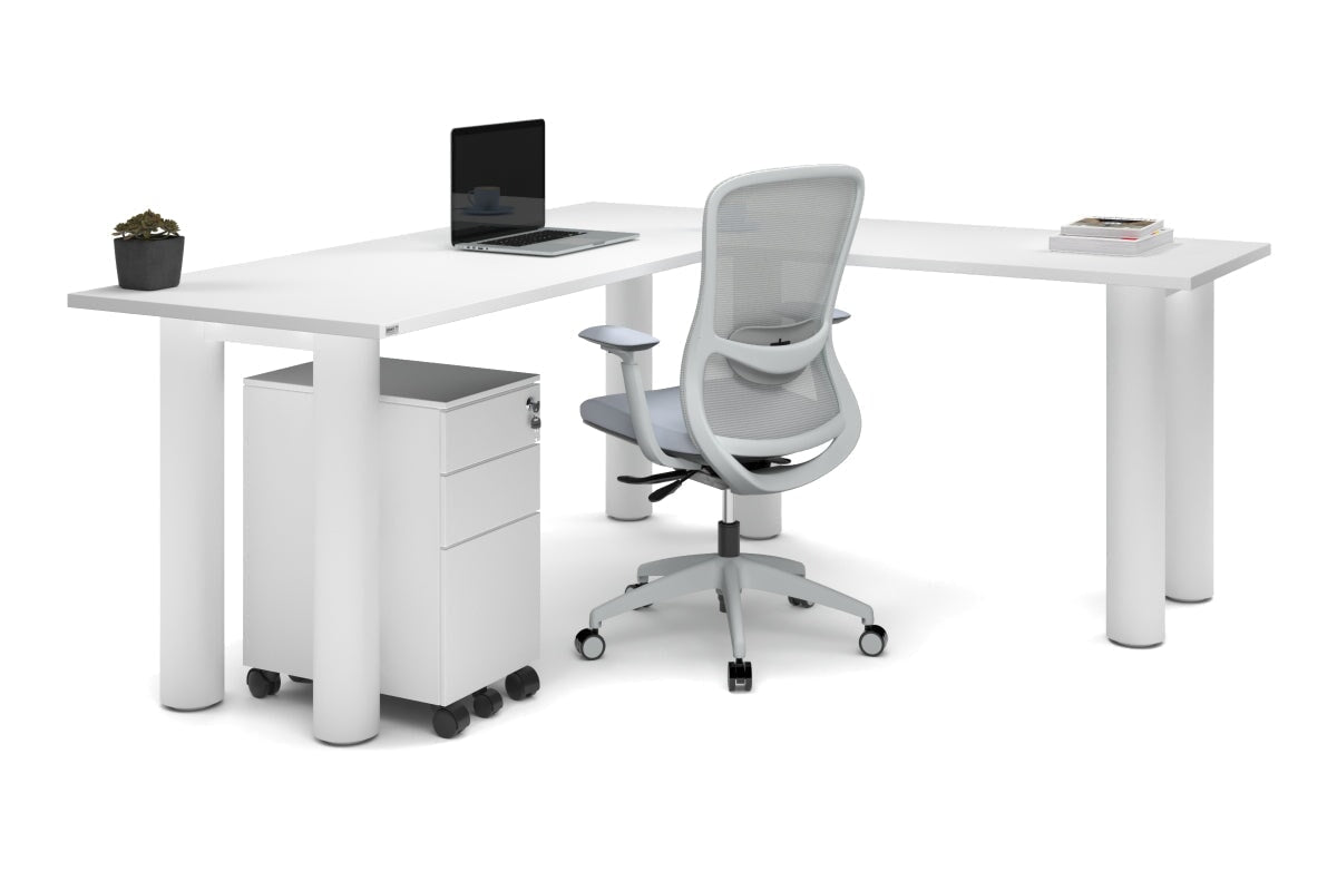 Quadro Cylinder Leg - L Shaped Corner Office Desk  [1800L x 1700W]-black leg dark oak metal modesty panel