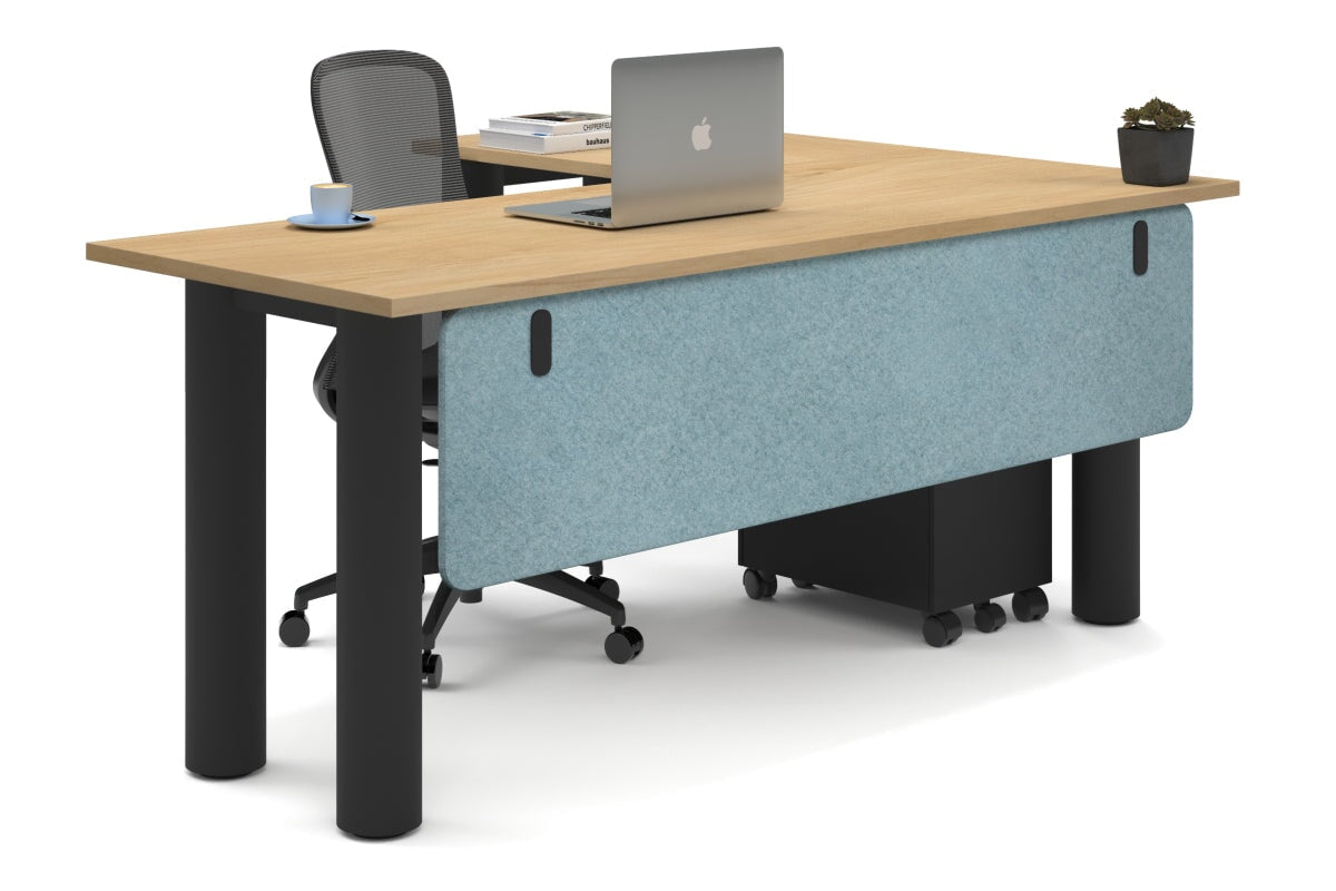 Quadro Cylinder Leg - L Shaped Corner Office Desk  [1800L x 1700W]-black leg maple blue acoustic modesty panel (350H x 1600W)