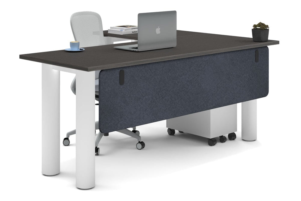 Quadro Cylinder Leg - L Shaped Corner Office Desk  [1800L x 1700W]-white leg dark oak dark grey acoustic modesty panel (350H x 1600W)
