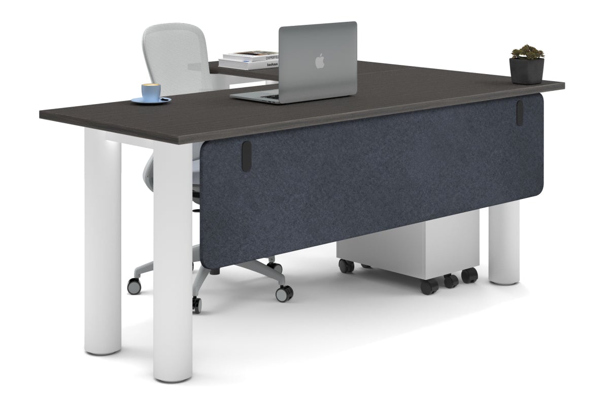 Quadro Cylinder Leg - L Shaped Corner Office Desk  [1800L x 1700W]-white leg dark oak dark grey acoustic modesty panel (350H x 1600W)
