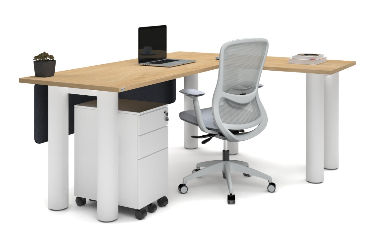 Quadro Cylinder Leg - L Shaped Corner Office Desk  [1800L x 1700W]-black leg dark oak metal modesty panel