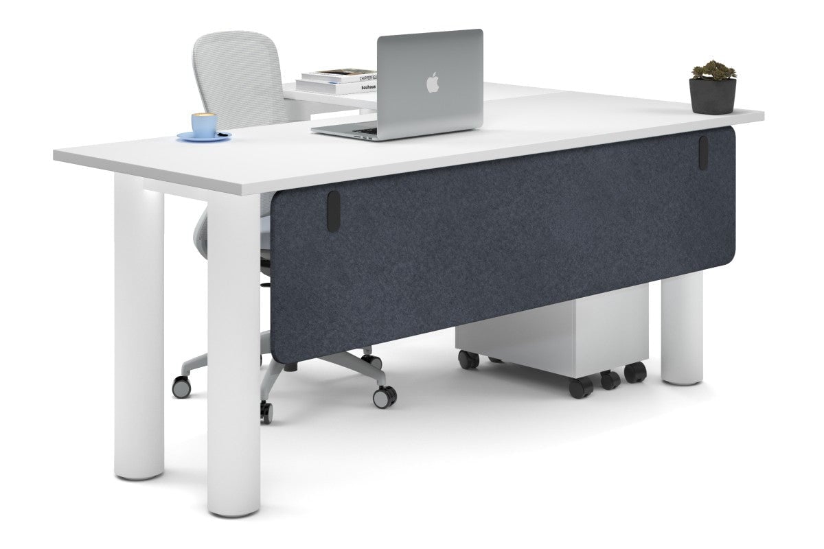 Quadro Cylinder Leg - L Shaped Corner Office Desk  [1800L x 1700W]-white leg white dark grey acoustic modesty panel (350H x 1600W)