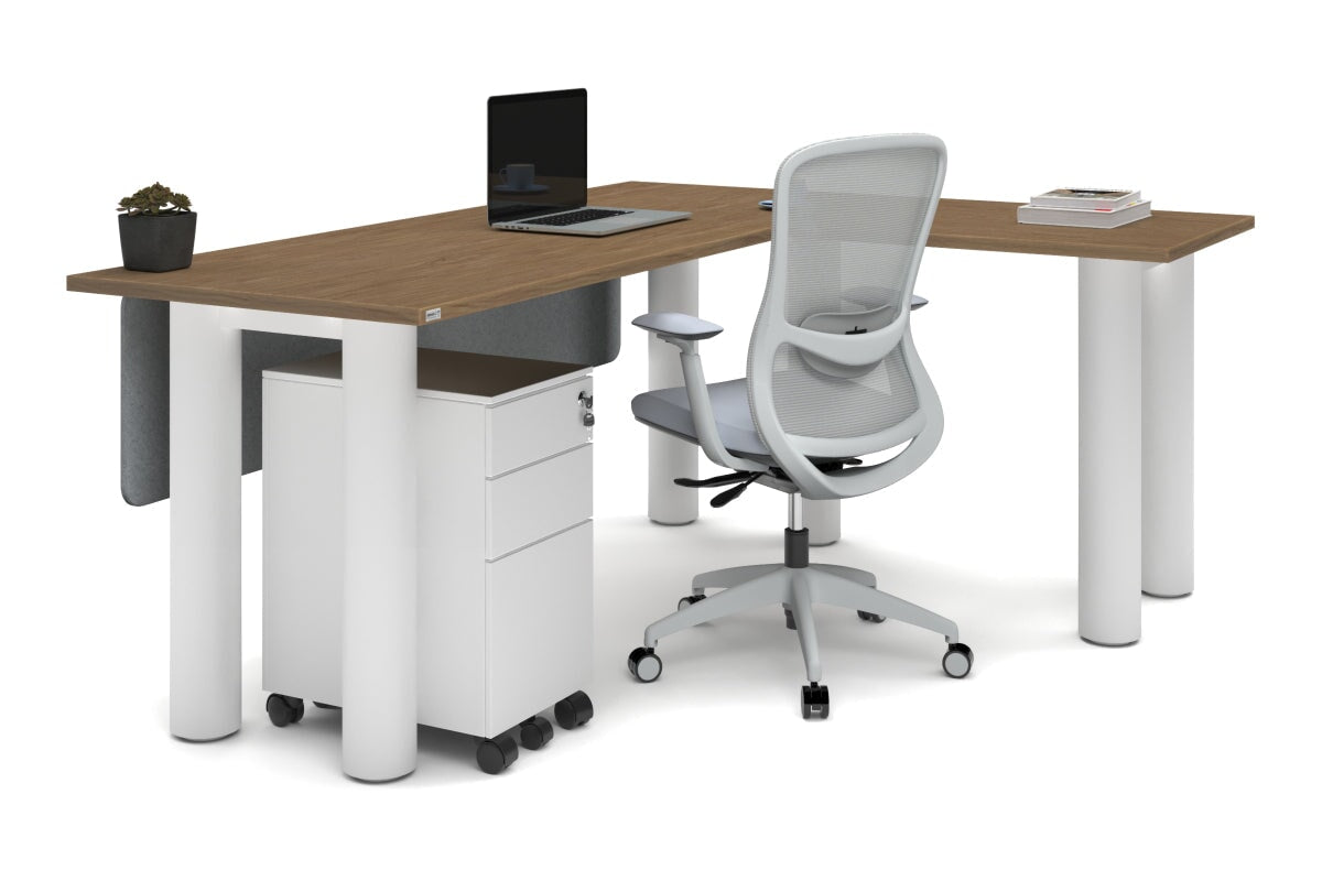 Quadro Cylinder Leg - L Shaped Corner Office Desk  [1800L x 1700W]-black leg dark oak metal modesty panel