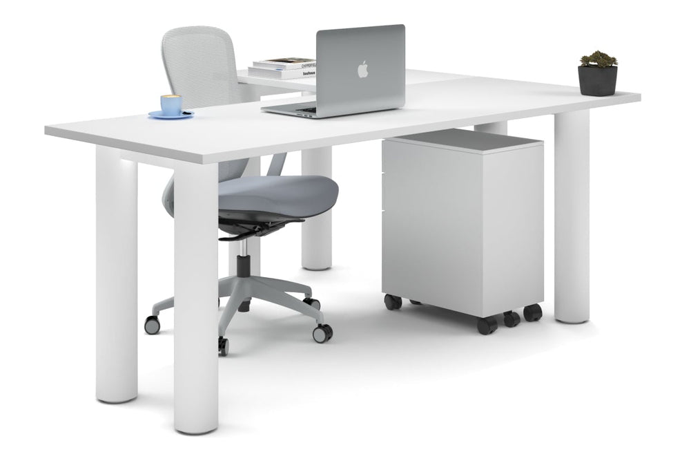 Quadro Cylinder Leg - L Shaped Corner Office Desk  [1800L x 1700W]-white leg white none