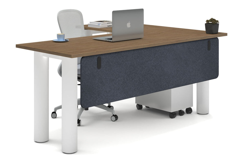 Quadro Cylinder Leg - L Shaped Corner Office Desk  [1800L x 1700W]-white leg salvage oak dark grey acoustic modesty panel (350H x 1600W)
