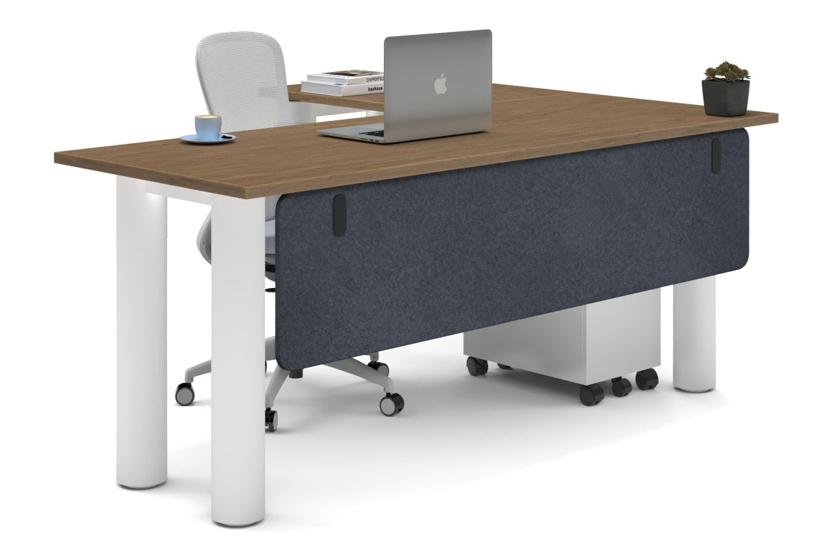 Quadro Cylinder Leg - L Shaped Corner Office Desk  [1800L x 1700W]-white leg salvage oak dark grey acoustic modesty panel (350H x 1600W)