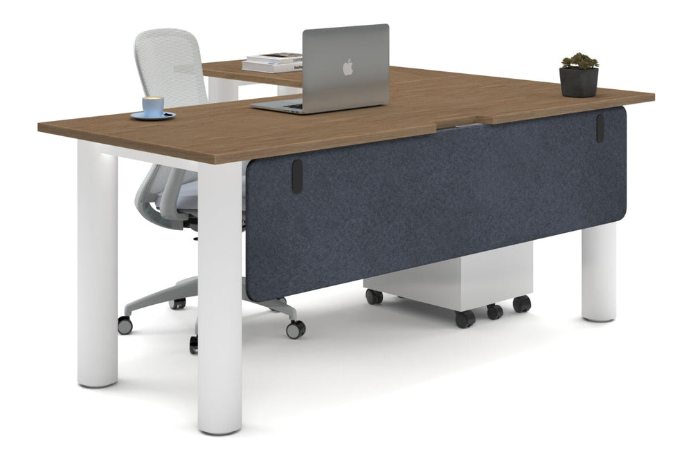 Quadro Cylinder Leg - L Shaped Corner Office Desk  [1800L x 1800W with Cable Scallop]-white leg salvage oak dark grey acoustic modesty panel (350H x 1600W)